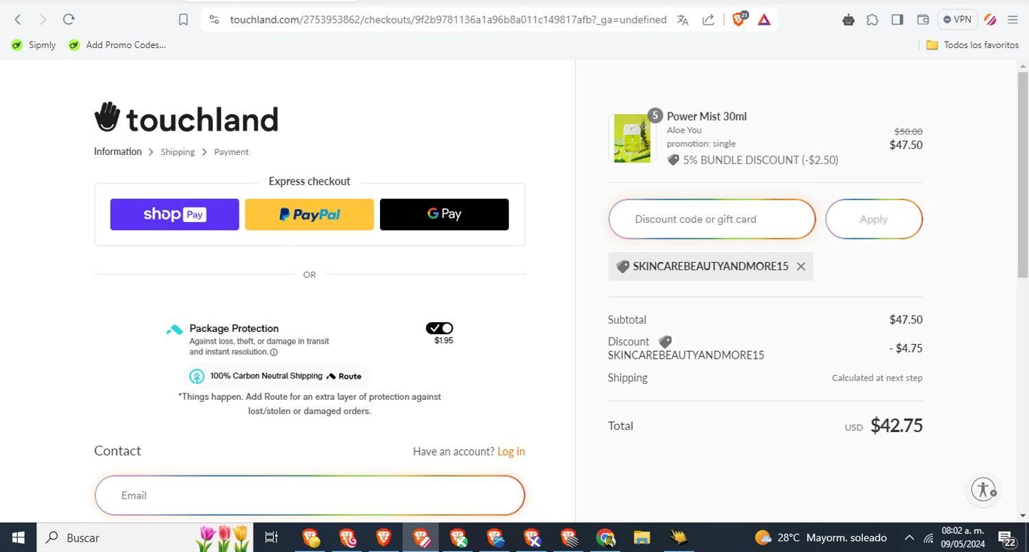 How to apply Touchland coupon code